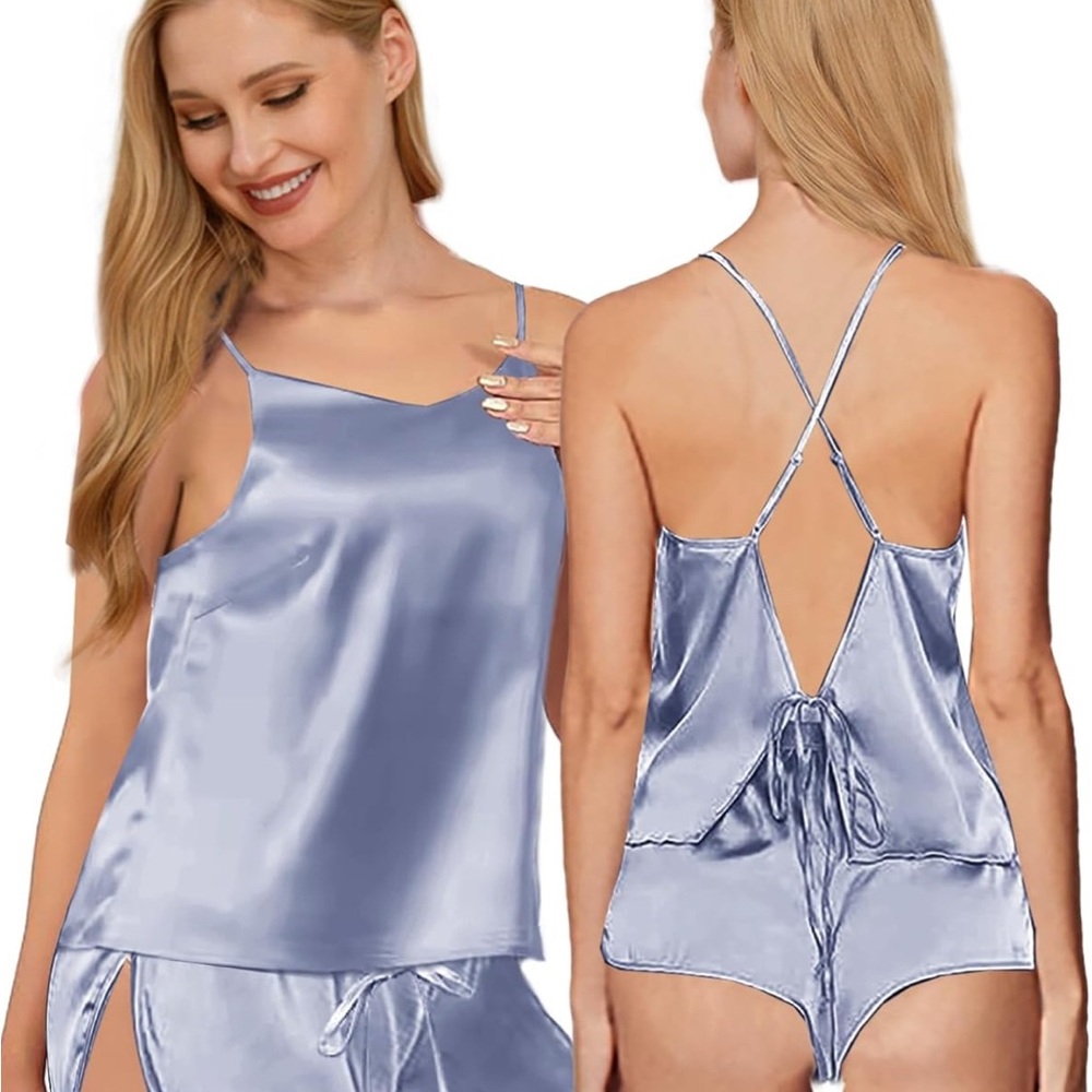 Elegant Women's Satin Sleepwear Set in Blue